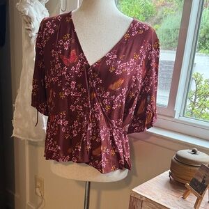 Madewell Burgundy Floral Wrap Blouse